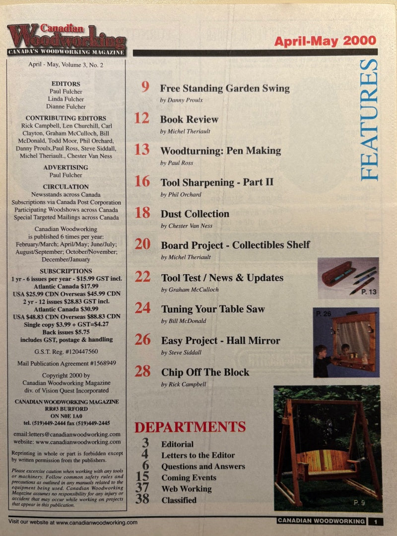 Canadian Woodworking April May 2000 contents
