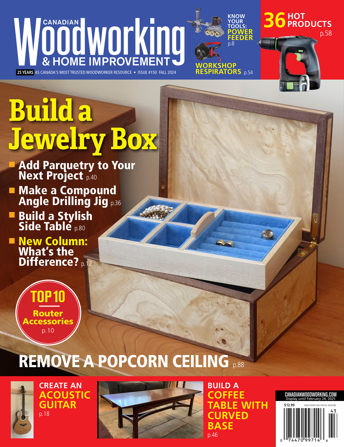 Canadian Woodworking & Home Improvement magazine cover featuring a jewelry box project.